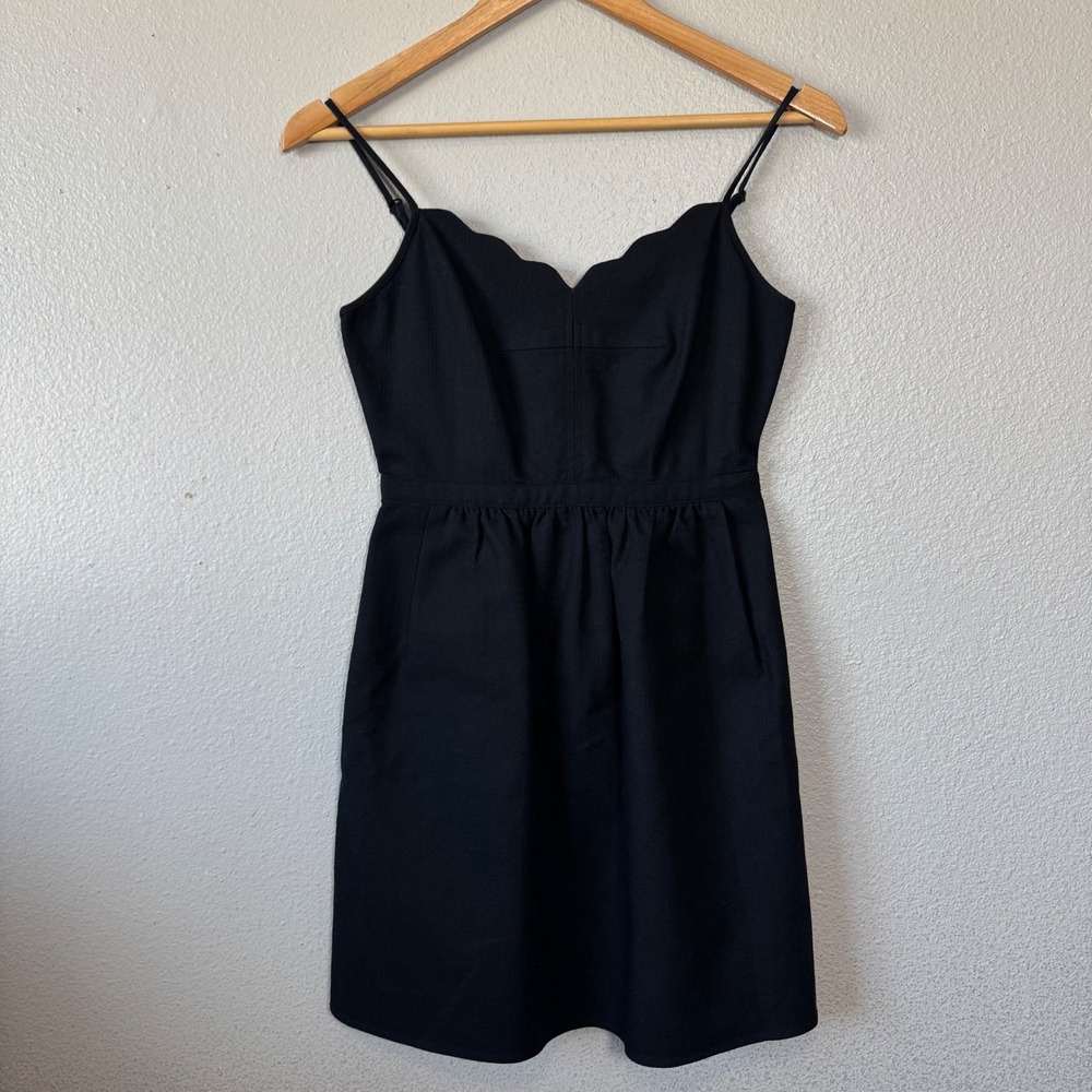 J. Crew Black Dress Scalloped Neckline Sleeveless Cotton Blend‎ Mini Sundress
